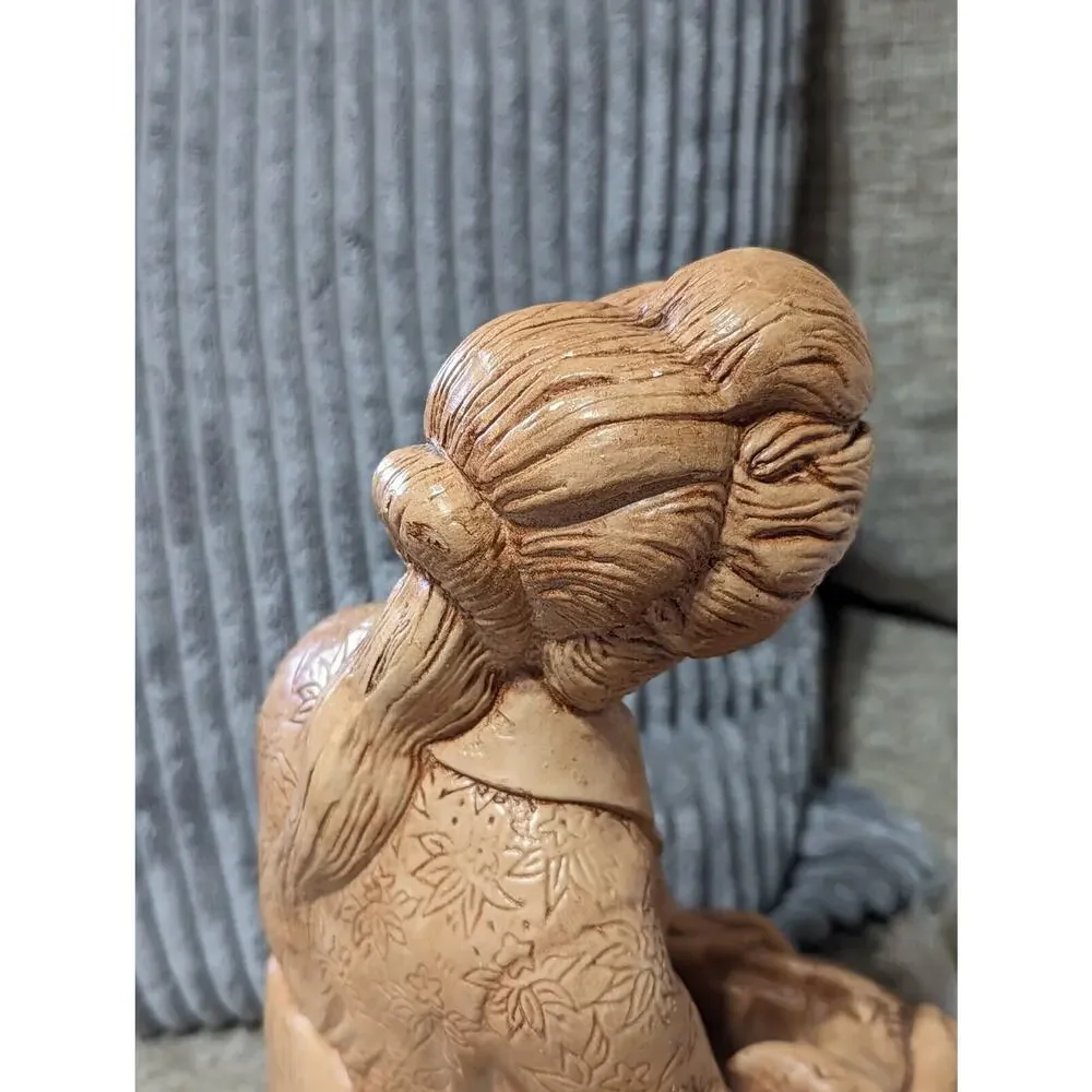 Rare Vintage Asian Geisha Figurine Woman Painting Duck 10 in Tall Mid-Century